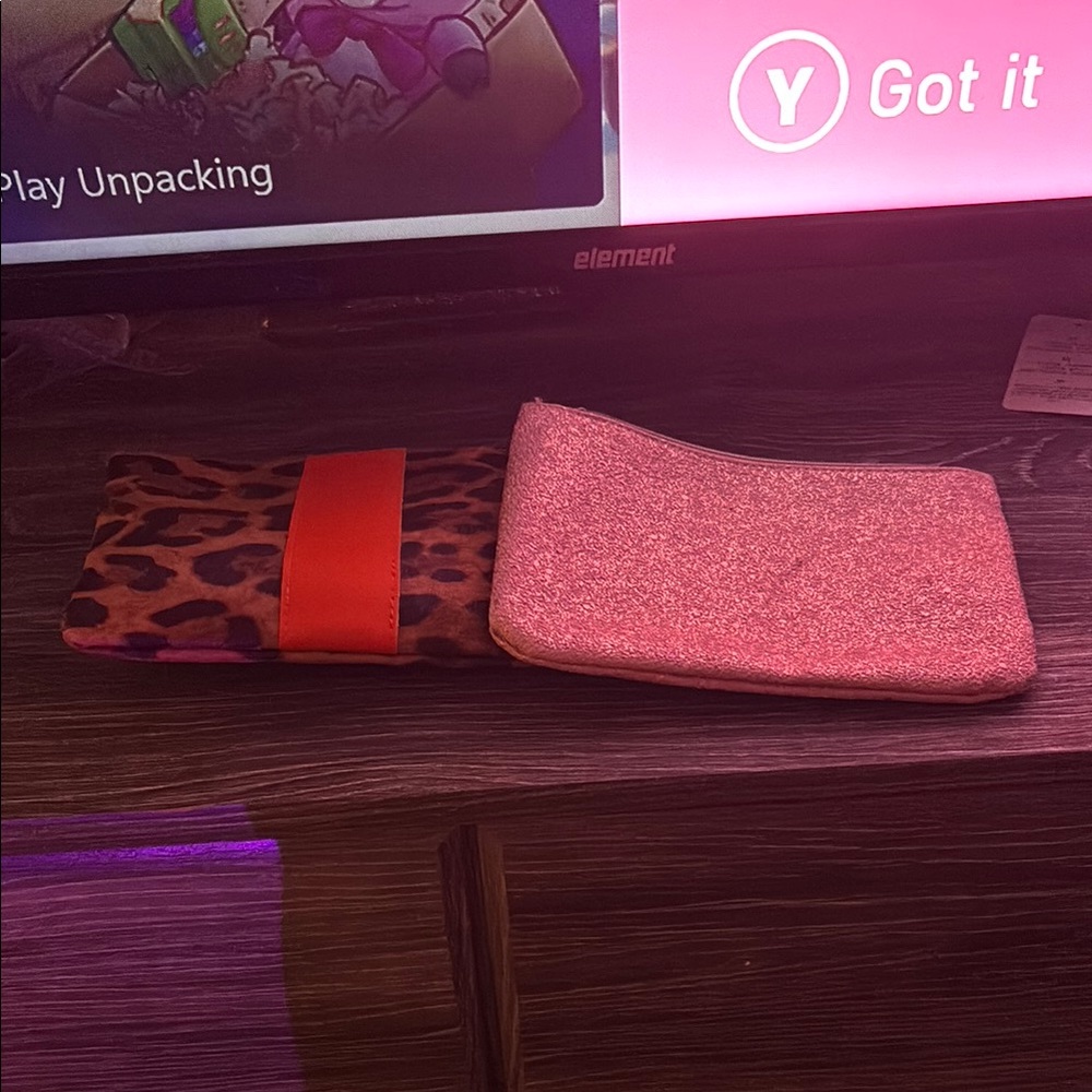 Ipsy Brown and Red Cosmetic Bags Set